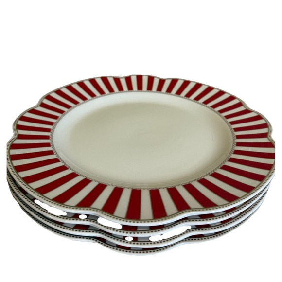 Grace Teaware Red And White Scalloped 11.25" Dinner Plate Set of 4  NEW - Picture 3 of 3